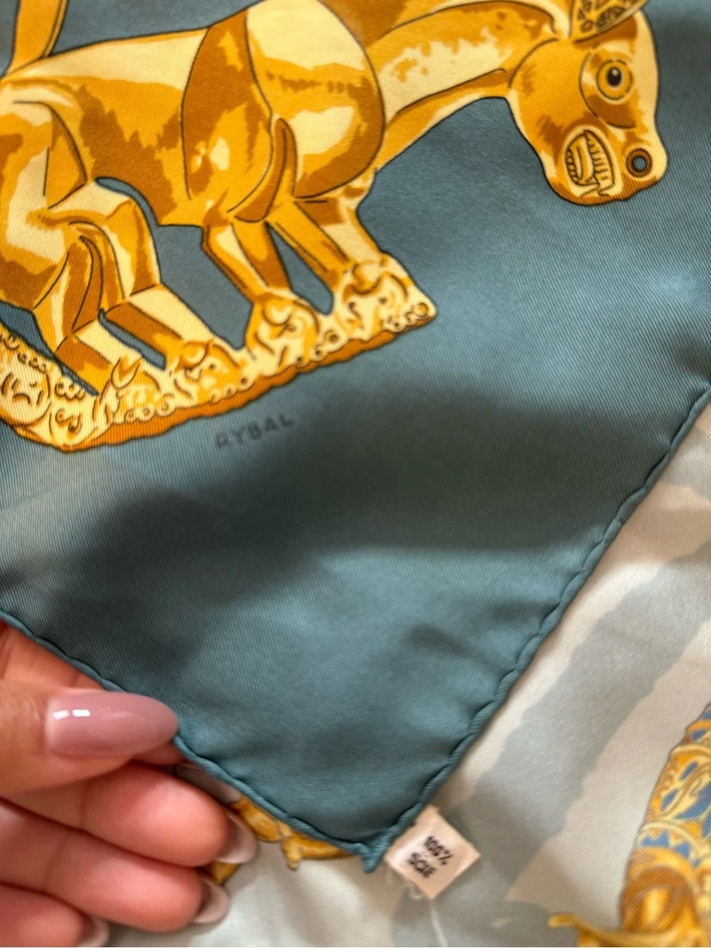 Authentic Hermès Les Cavaliers D'Or Silk Scarf 90 Teal Gold Vintage